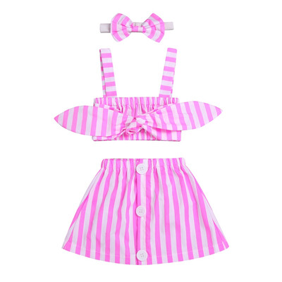 

Summer Newborn Baby Girls Clothing Set Outfits Clothes Suspender Tops Stripe skirt Headband 3PCS Cute Baby Girls Clothes Set