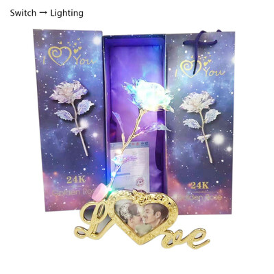 

24K Foil Plated Rose Valentines Day Creative Gift Gold Rose With Photo Frame Lasts Forever Love Wedding Decor Lighting Rose