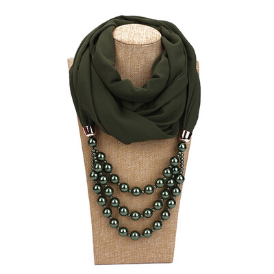

New Style Fashion Scarves With Necklace Pearls Chiffon Pendant Stylish Scarf