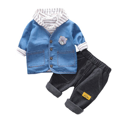 

New Autumn Baby Boy Clothes 0-3T Trend Casual Long-sleeved Children Sets Top Pants Coat Three-piece Toddler Boy 3pcs Suits