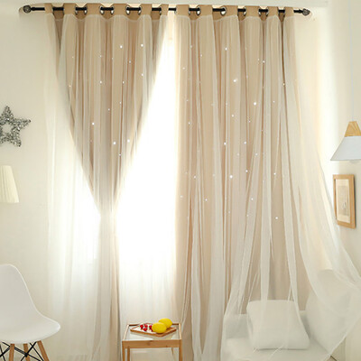 

Toponeto Starry Sky Sheer Curtain Tulle Window Treatment Voile Drape Valance Double-deck