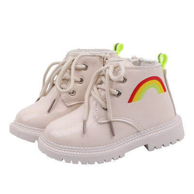 

Baby Girls Boys Lace-Up Shoes Winter Children Casual Leather Rainbow Print Martins Boots Walking Shoes