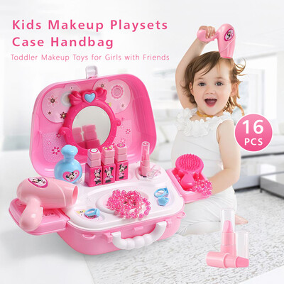 

Kids Makeup Playsets Case Handbag Pretend Play Make Up Case&Cosmetic Set 16PCS Toddler Makeup Toys for Girls Cosmetician Plays