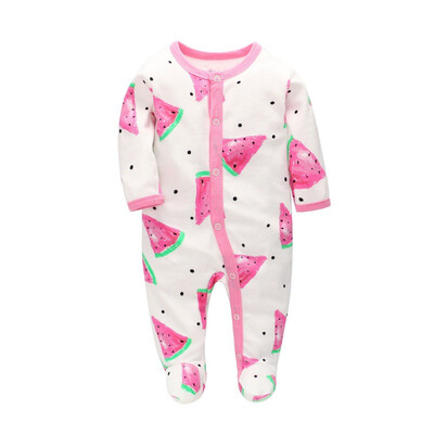 

Summer Baby Boy Girl Romper Newborn Cartoon Printed Jumpsuit Long Sleeve Cotton Pajamas Footies Rompers Baby Clothes