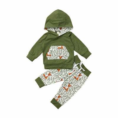 

UK 2PCS Newborn Kids Baby Girl Winter Clothes Floral Fox TopsLong Pants Outfits