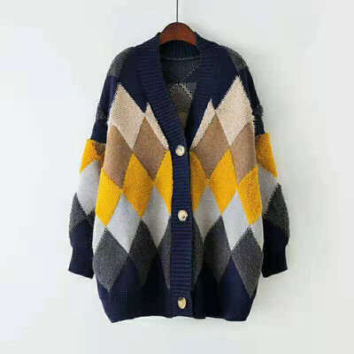 

Tailored Women Print Cardigan long Sleeve Loose Knitted Sweater Tops