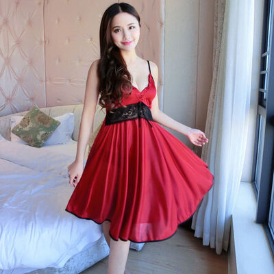 

Women Sexy Summer Sling Nightdress Chemise Lingerie Lace Ice Silk Long Home Clothing