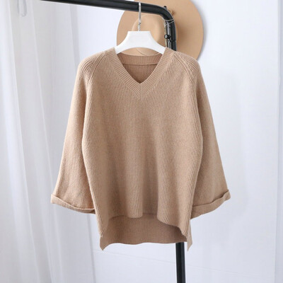 

Korean version of the 2018 auKorean version of sweater girl in autumn&winter 2018tumn vintage pullover v-neck long-sleeve simp