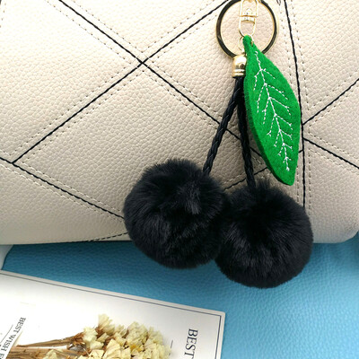 

Cherry Key Chain Soft Faux Fur Ball Pompom Key Ring Handbag Purse Car Pendant Ornament Decor--Pink