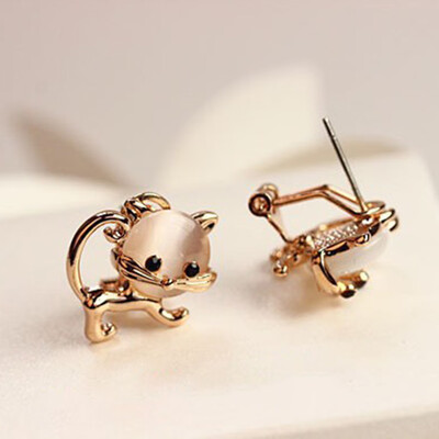 

New Fashion Cute Kitten Wedding Jewelry Sweet Opal Cat Stud Earrings