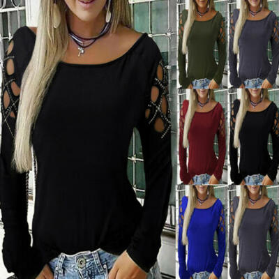 

Womens Sexy Sequin Off Shoulder T Shirt Ladies Casual Long Sleeve Blouse Tops