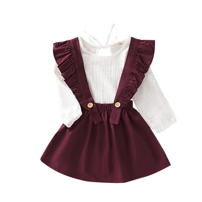 

Autumn Baby Girl Long Sleeve Cotton T-shirt Blouse Strap Skirts Casual Outfits Set