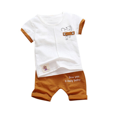 

Baby Kid Boys Clothes Summer Toddler Kids Cartoon Cat Print Short Sleeve TopsPant Suit Children Boys Clothing Sets