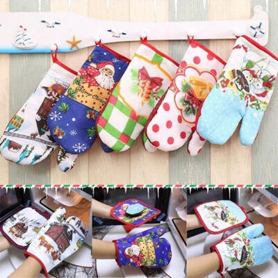 

CHRISTMAS WINTER QUILTED POTHOLDER OVEN MITTS 2 DESIGNS Color Random