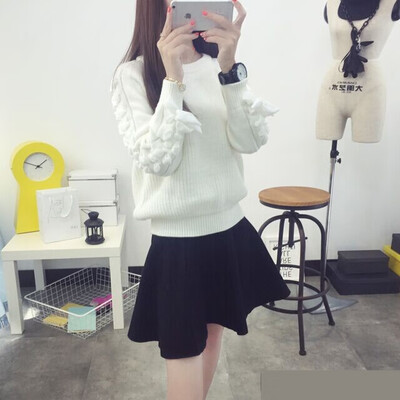 

The 2018 autumn winter Korean version of the new all-matching pure color sleeves with bow knitted pullover sweater