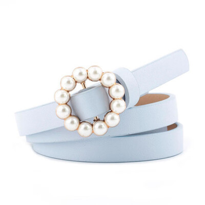 

New Fashion Belts For Women Casual Sweet Long Round Pearl Buckle Decorative Thin Women Belt Cinturones Para Mujer