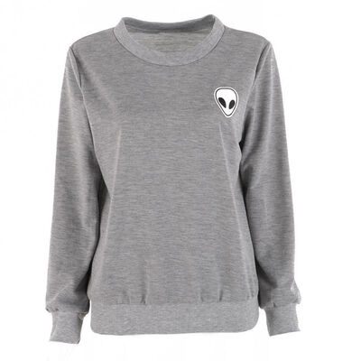

Spring Autumn Women Alien Print Pullover Sweatshirt Long Sleeve Hoodie Tops Blouse