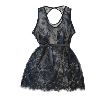 

Summer Sexy Eyelashes Lace Perspective Openwork Dress Nightclub Clothing Couples Fun Nightdress With Thong Lingerie Set