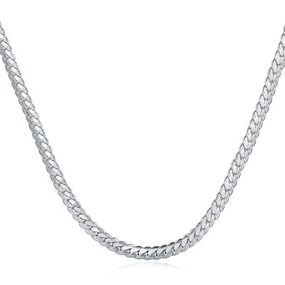 

925 Sterling Silver 8 MM Flat Chain Necklace Bracelet Set Hip Hop Party Jewelry Set