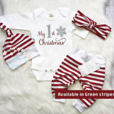 

My First Christmas Infant Baby Boys Girls Romper Tops Pants Kids Outfits Clothes