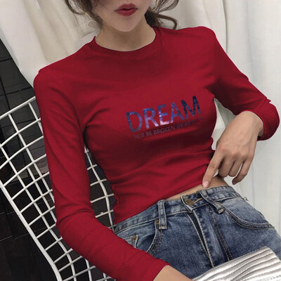 

Women O-Neck Long Sleeve Tee Shirt Casual Slim Female Tees Women T-Shirt