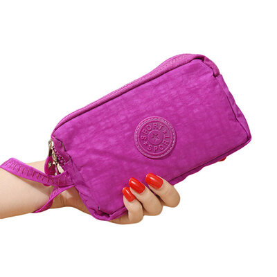 

Solid Color Women 3 Layer Zip Canvas Wristlet Wallet Purse Money Phone Handbag
