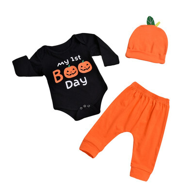 

Hot Boys Girls Cartoon Long Sleeve RompersPantsHat 3pcs Suits New Autumn Halloween Costume Baby Clothing Baby Sets F