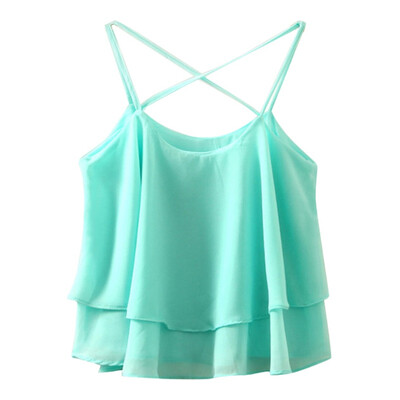 

Summer Women Crop Top Beach Short Vest Ruffle Chiffon Tank Tops Camis