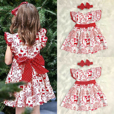 

Christmas Princess Kids Baby Girls Cartoon Bowknot Pageant Party Gown Tutu Dress
