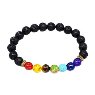 

sold 8 mm high quality lava-rock series beadle lion yoga buddhist seven chakras bracelet