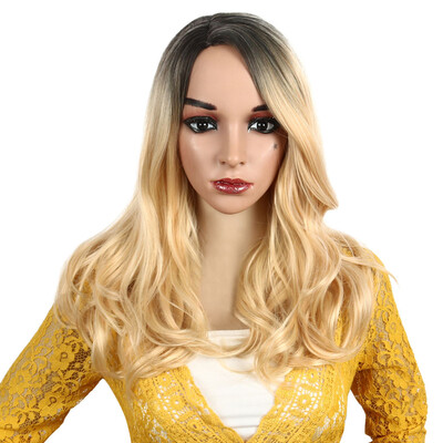 

Gobestart Fashion Pink Green Red Gold Long Curly Hair Wig Synthetic Water Wave Long Hair