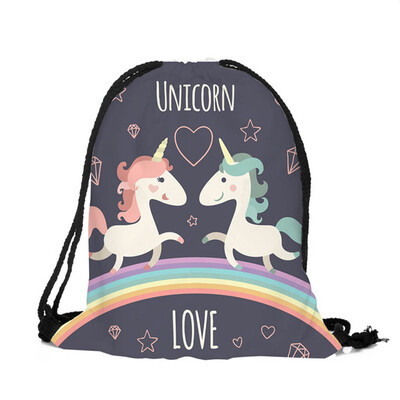 

Printed School Book Bag Girls Drawstring Backpack Unicorn Kids Pocket Beautiful