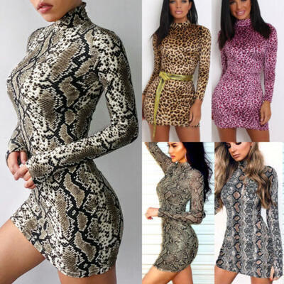 

UK Womens High neck Bodycon Long Sleeve Holiday Ladies Club Party Mini Dress