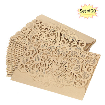 

20pcsset Wedding Invitation Card Cover Pearl Paper Laser Cut Hollow Heart Pattern Invitation Cards Wedding Anniversary Supplies--
