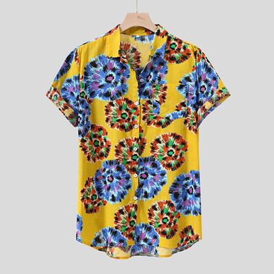 

Toponeto Mens Printed Hawaiian Loose Beachwear Short Sleeve Casual Buttons Shirt
