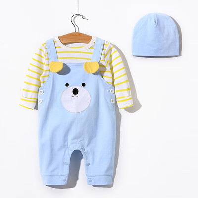 

Autumn Newborn 3pcs Casual Set Baby Boy Girl Casual Outfits Long Sleeve Striped TopsCartoon Suspender Trousers Hat Set