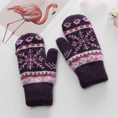 

Vintage Christmas Snowflake Knitted Gloves Women Girls Winter Warm Xmas Mittens