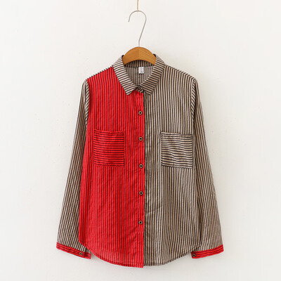

Tailored Women Striped Long Sleeve Button Turn-down Collar Shirt With Pocket