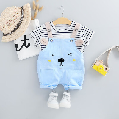 

Summer Baby Girls Clothing Sets Infant Clothes Suits Stripe T Shirt Strap Shorts Kids Sportswear Children Casual Wear 12-36M