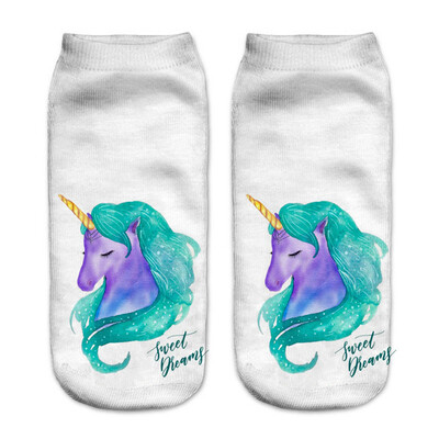 

1 Pair Women Low Cut Ankle Socks Funny Unicorn 3D Printing Socks Cotton Hosiery Printed Socks