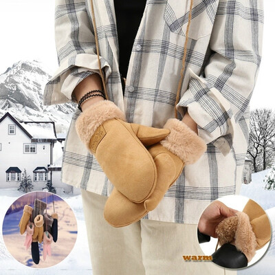 

Winter Warm Mittens Gloves Female Riding Plus Velvet Thickening Warm Ski Suede Soft Gloves