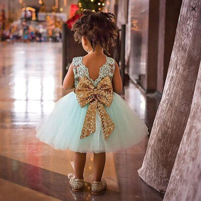 

Children Baby Girl Clothing Sequins Party Ball Gown Mini Dress Summer Kids Sleeveless Princess Bow Mesh Tutu Dresses