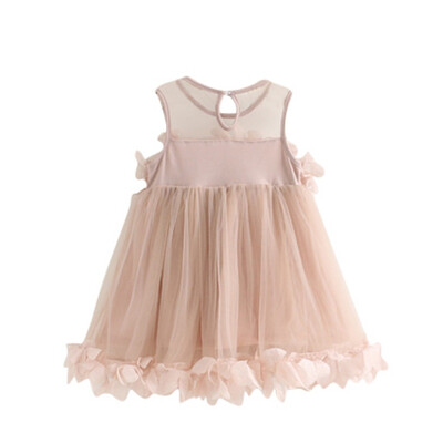 

2018 New Style Kids Girls Cute Dresses Mesh Vest Sleeveless Petal Decoration Solid Color Princess Dress