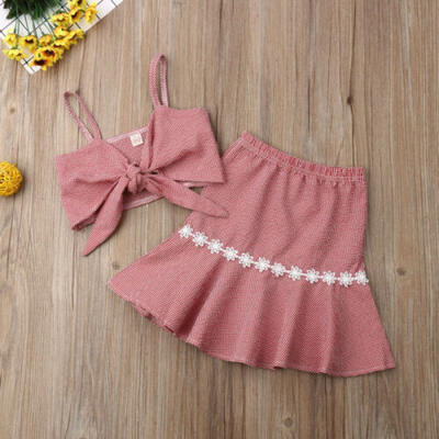 

US NEW Toddler Baby Girl Sling Lattice Tube Tops Dress Skirt Summer Clothes 2PCS
