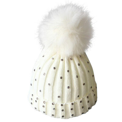 

Baby Boy Girl Winter Warm Lined Earmuffs Knitted Big Fur Ball Braid Solid Color Hat Beanie Knit Caps