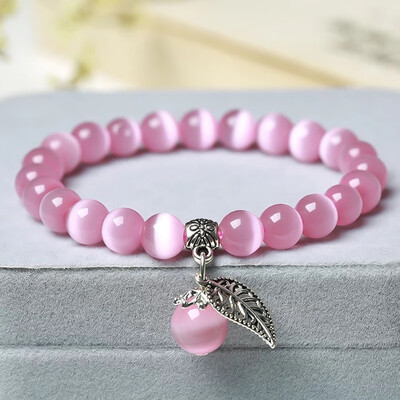 

10 Colors Cat Eye Stone Beads Charm Bracelets & Bangles Handmade Leaf Pendant Bracelet Crystal Jewelry Gifts