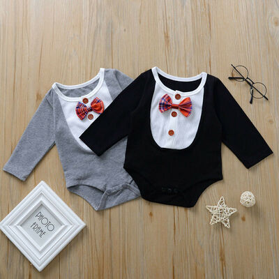 

Newborn Baby Girl Boy Long Sleeve Top Romper Solid One-Pieces Outfits Clothes