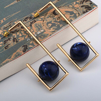 

New Mode Style Hyperbole Earrings For Women Gold Color Body Statement Ball Earring Women Rectangle Earrings Synthetic Stone Gift