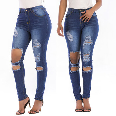

Gobestart Fashion Womens Button Ripped Zipper Pocket Trousers Jeans Casual Denim Pants