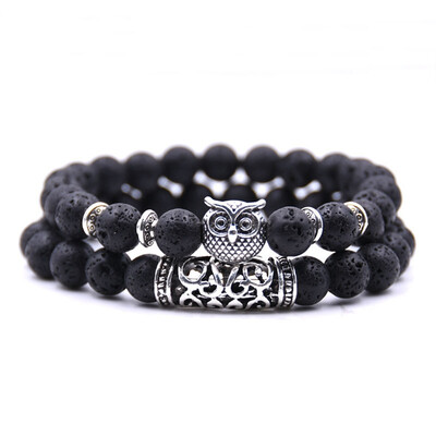 

Natural Stone Owl Bracelets Bangles Charm Bracelet Set For Women Men Bracelet Jewelry